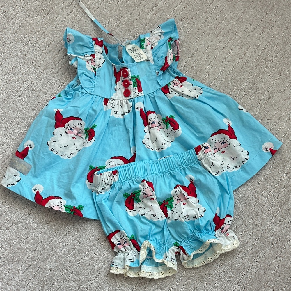 Eleanor Rose Blue Santa Claus Baby Diaper Cover Set